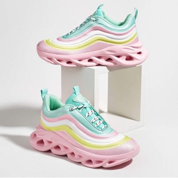 Chunky Platform Tie Dye Rainbow Sneakers Pink Mix - Picture 6 of 7